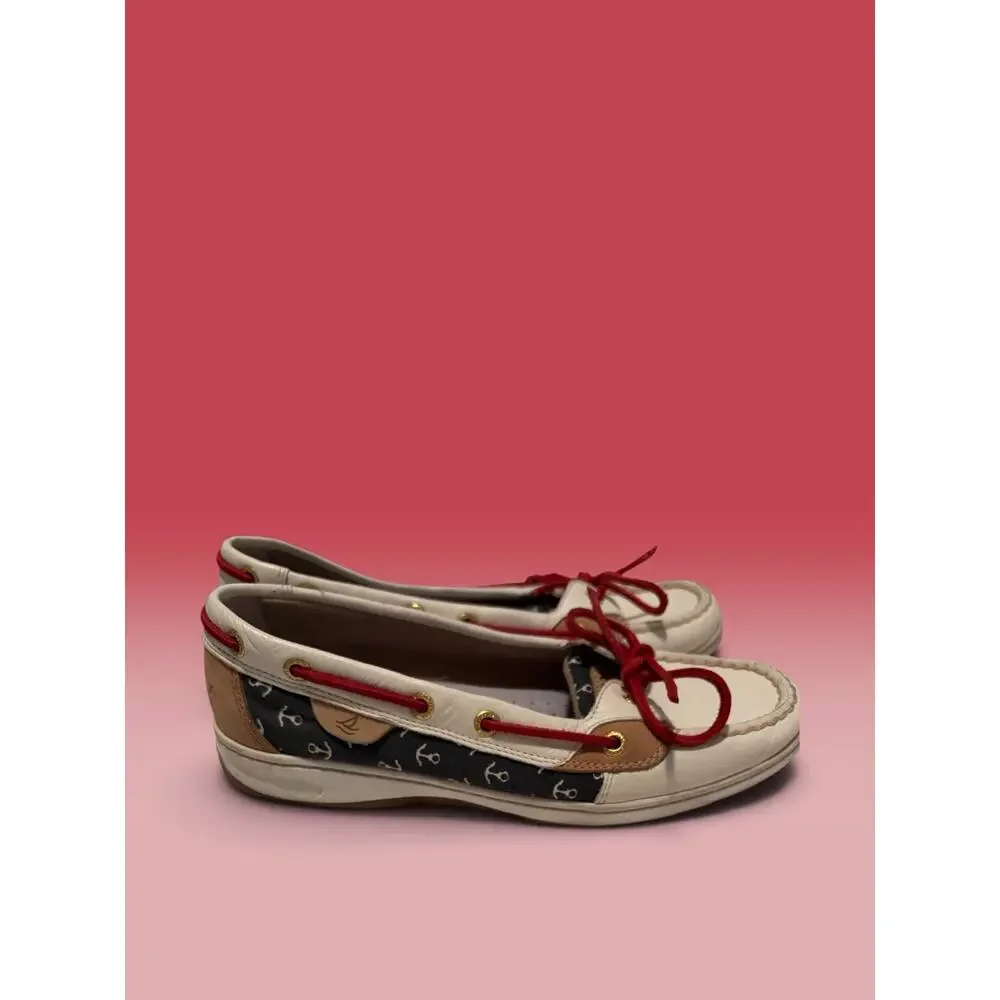 Sperry Top-Sider Angelfish Anchor Print Boat Shoes White/Navy/Red size 8